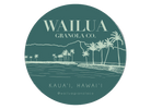 Wailua Granola Co. logo with a scenic design and text on a green circle